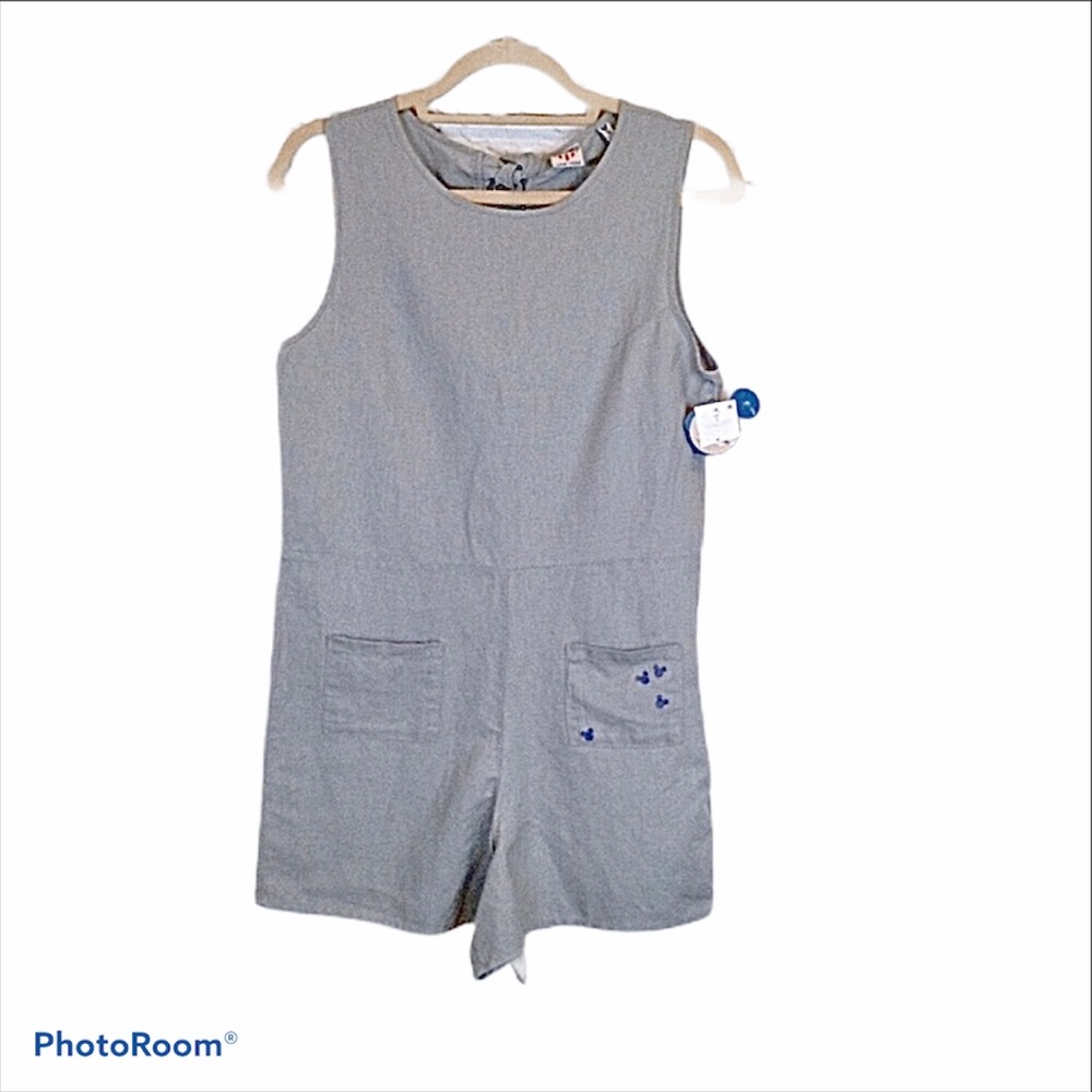 Junk Food + Mickey gray pocketed side zip romper with back neck ties